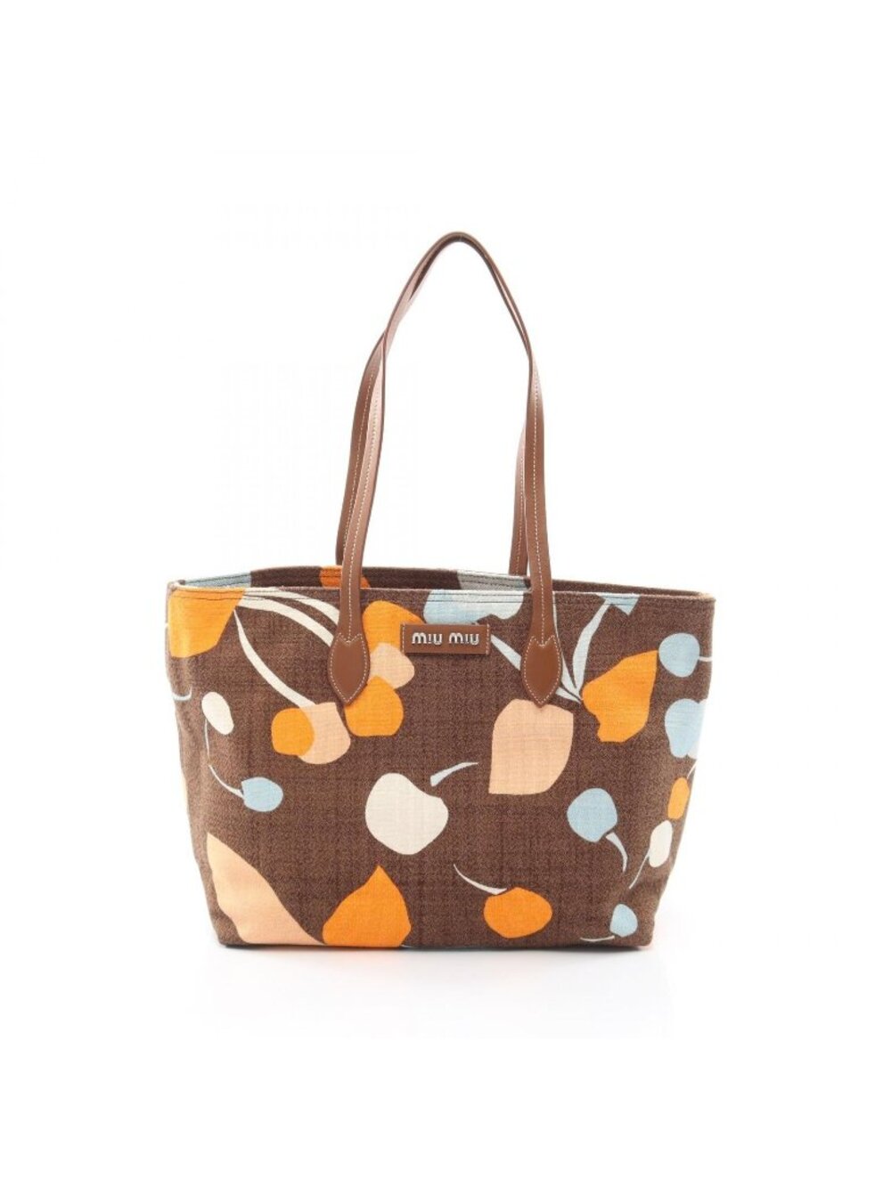 Miu Miu Tote Bag Tessuto Print Brown Multi Canvas Leather